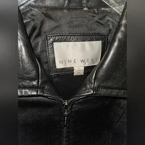 Veste En Cuir Noir Nine West Taille M - Occasion Très Bon état, Doublure, Fermeture Zip